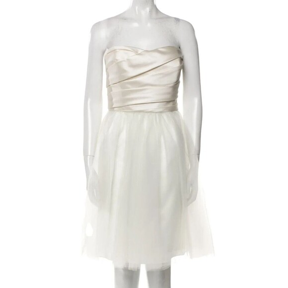DESIGNER ML MONIQUE LHUILLIER IVORY STRAPLESS A LINE EVENING DRESS 12.R - Picture 1 of 9